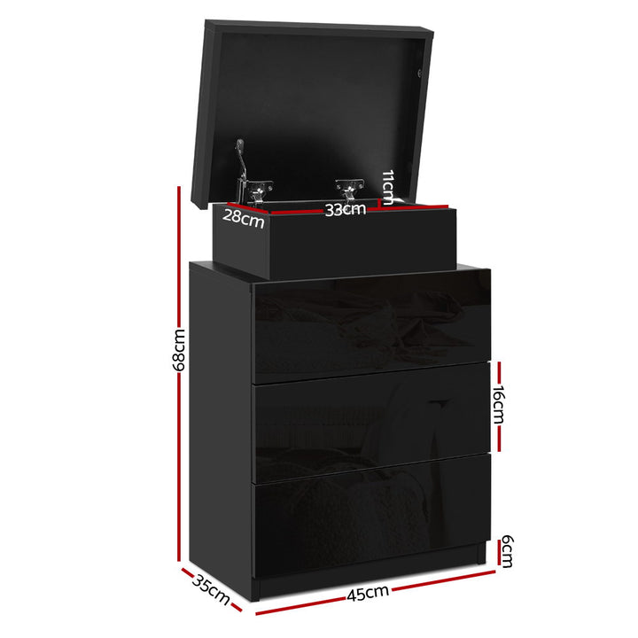 Artiss Bedside Table LED 3 Drawers - COLEY Black - VogueDecor.au