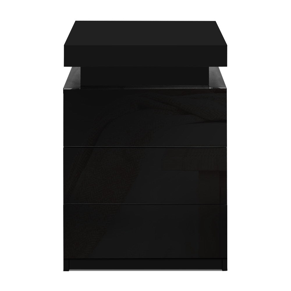 Artiss Bedside Table LED 3 Drawers - COLEY Black - VogueDecor.au