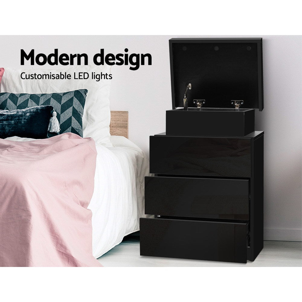 Artiss Bedside Table LED 3 Drawers - COLEY Black - VogueDecor.au