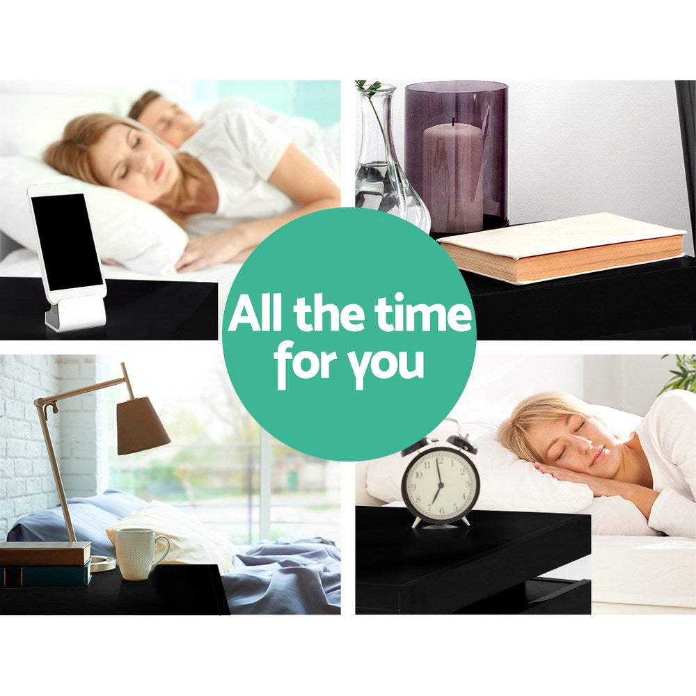 Artiss Bedside Table LED 3 Drawers - COLEY Black - VogueDecor.au