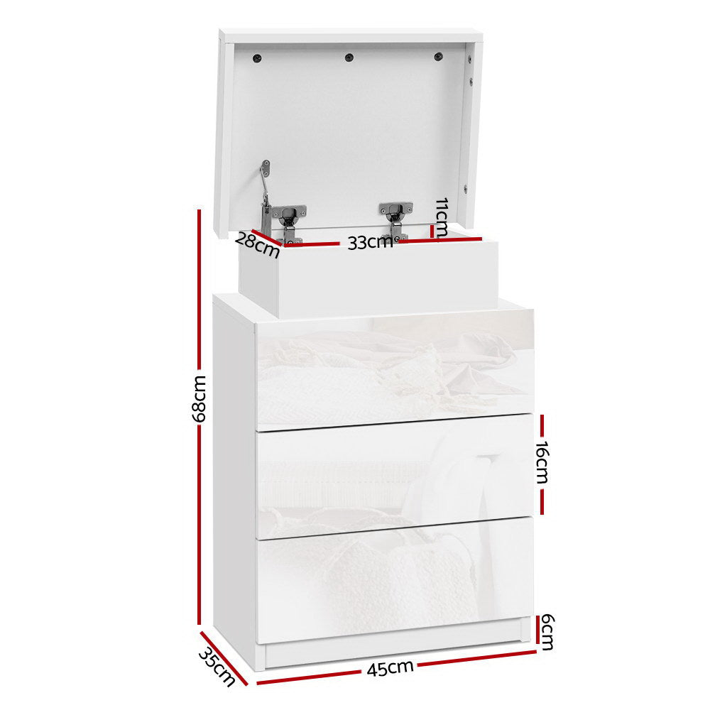 Artiss Bedside Table LED 3 Drawers - COLEY White - VogueDecor.au