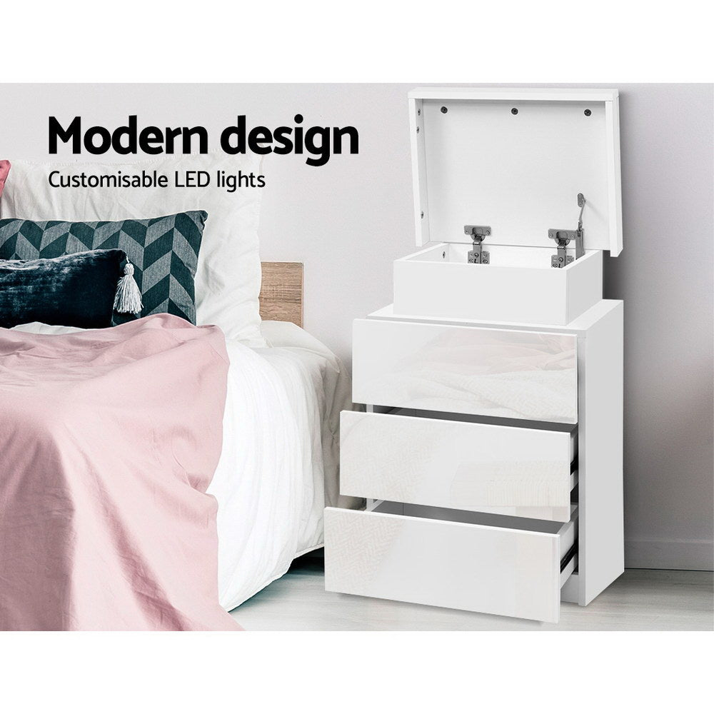Artiss Bedside Table LED 3 Drawers - COLEY White - VogueDecor.au