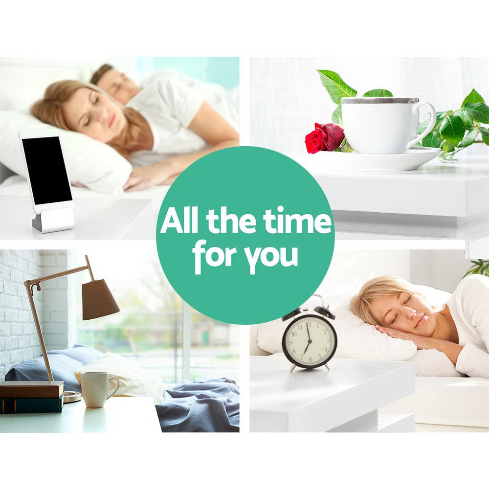 Artiss Bedside Table LED 3 Drawers - COLEY White - VogueDecor.au