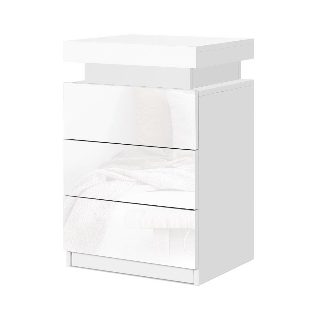 Artiss Bedside Table LED 3 Drawers - COLEY White - VogueDecor.au