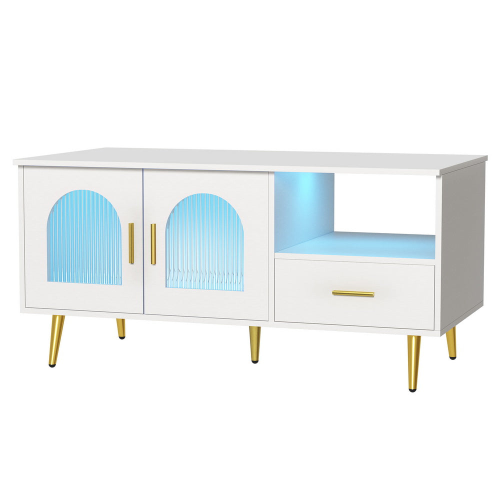 Artiss LED Coffee Table Shelf Drawer Storage White - VogueDecor.au