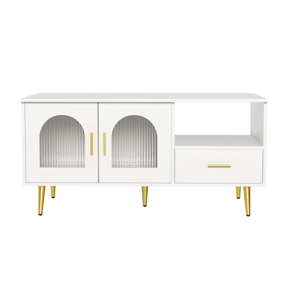 Artiss LED Coffee Table Shelf Drawer Storage White - VogueDecor.au