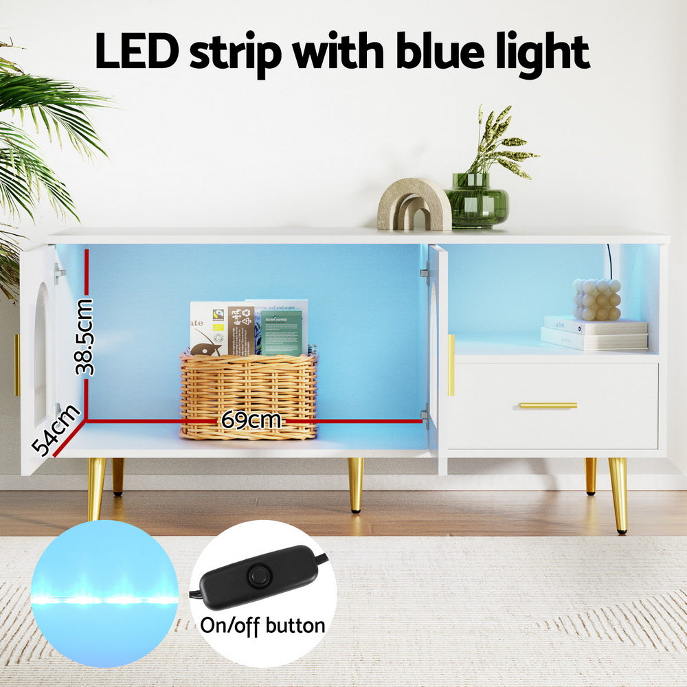 Artiss LED Coffee Table Shelf Drawer Storage White - VogueDecor.au