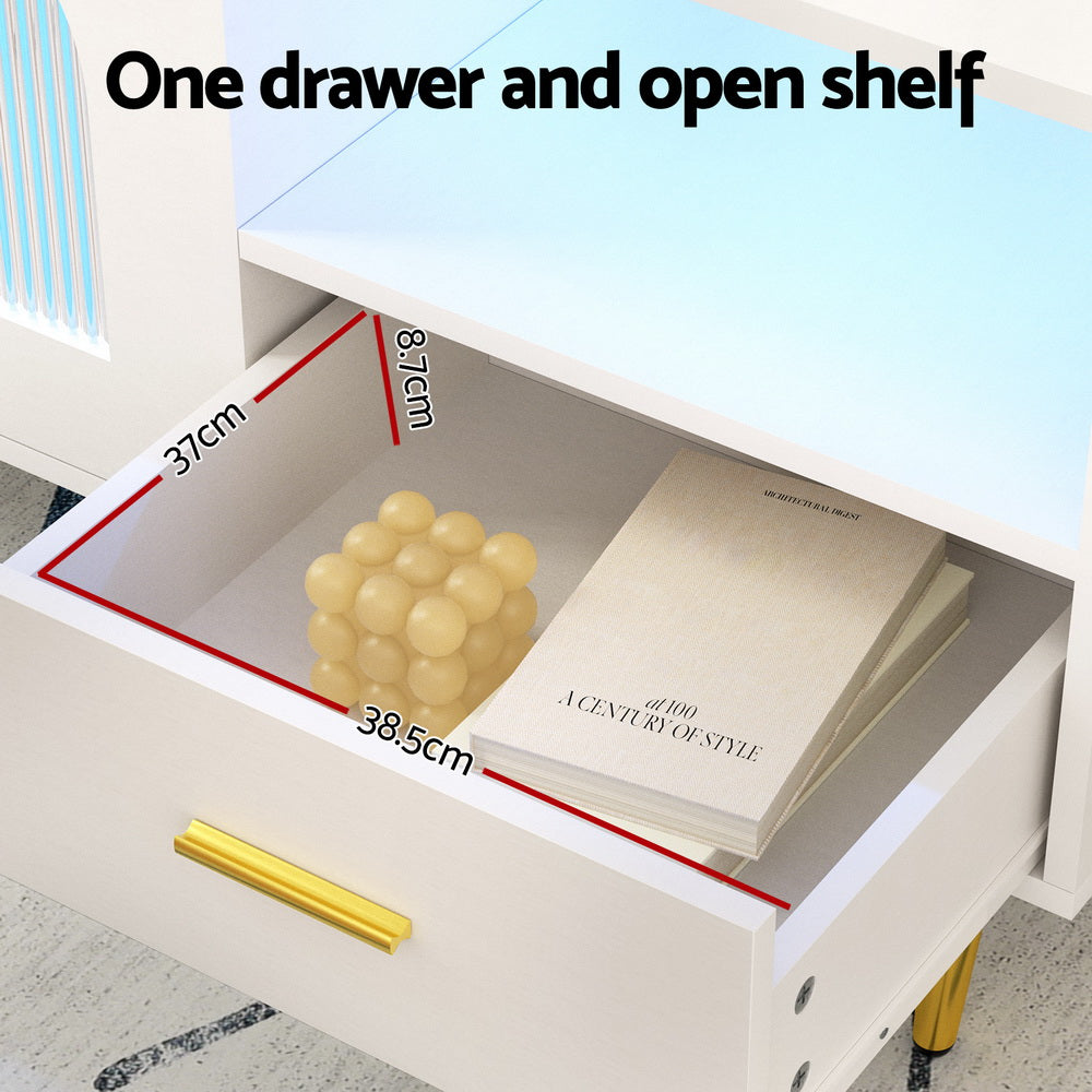 Artiss LED Coffee Table Shelf Drawer Storage White - VogueDecor.au