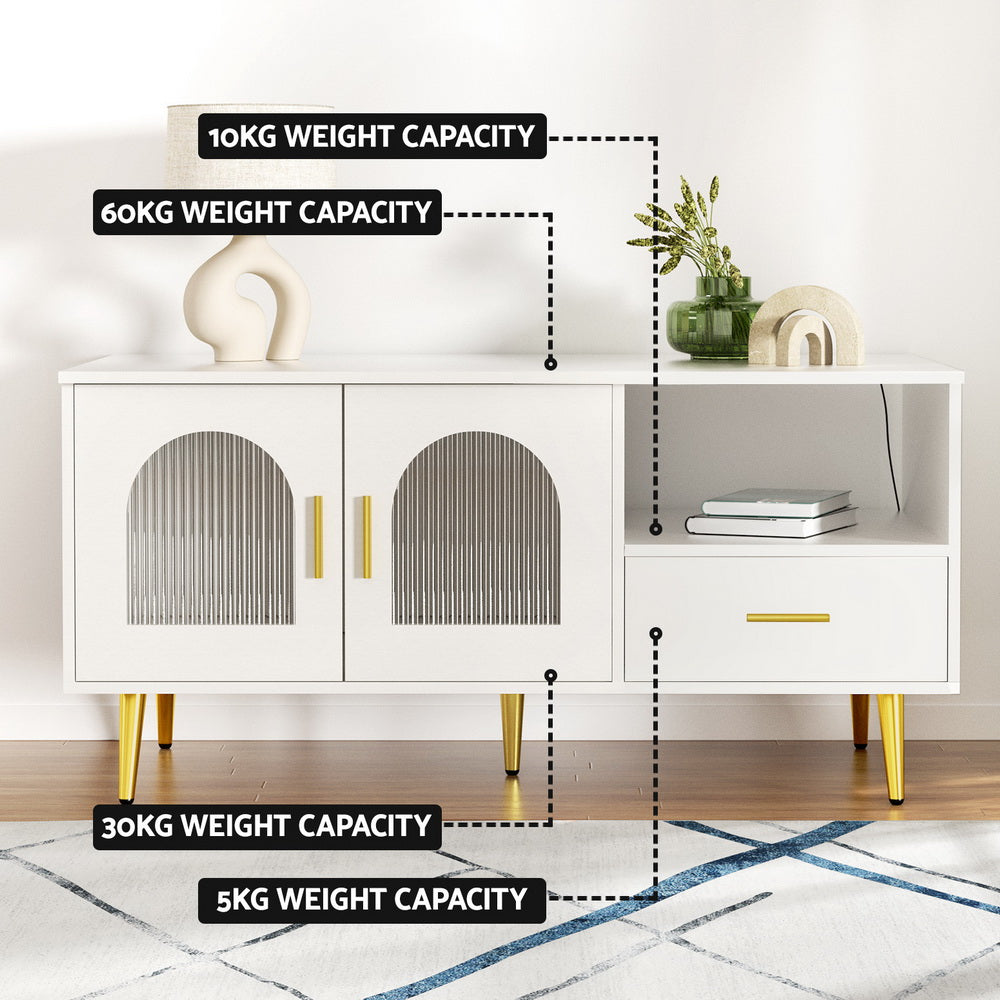 Artiss LED Coffee Table Shelf Drawer Storage White - VogueDecor.au