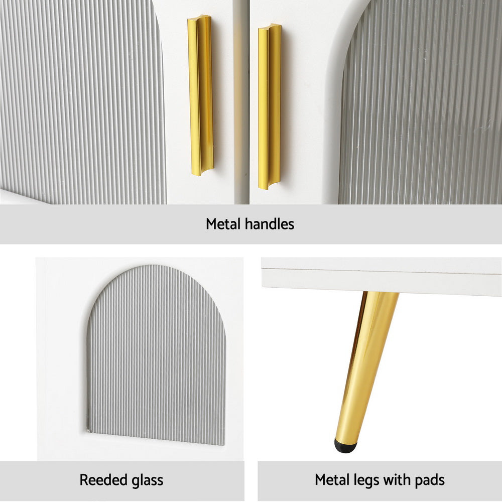 Artiss LED Coffee Table Shelf Drawer Storage White - VogueDecor.au