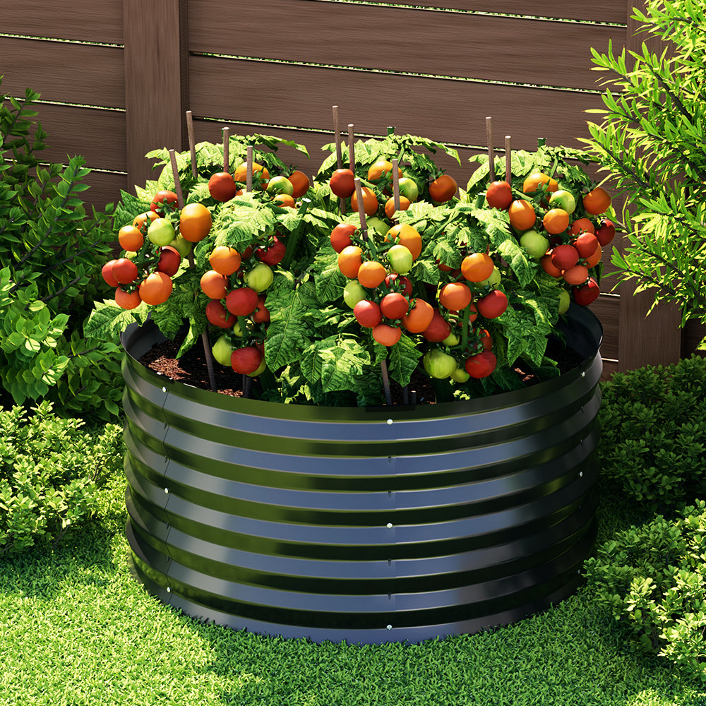 Green Fingers Garden Bed 90X45cm Round Latches Planter Box Raised Galvanised Herb - VogueDecor.au