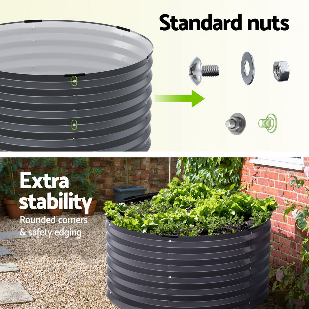 Green Fingers Garden Bed 90X45cm Round Latches Planter Box Raised Galvanised Herb - VogueDecor.au
