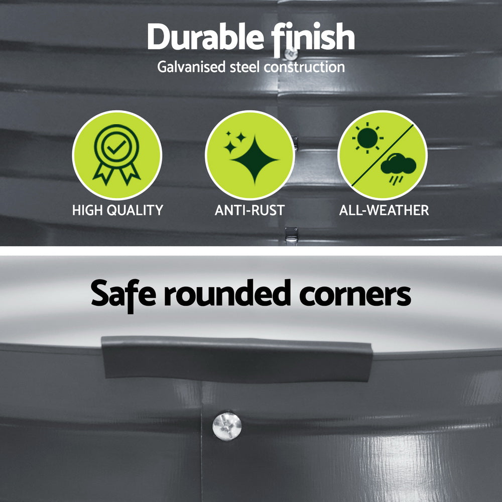 Green Fingers Garden Bed 90X45cm Round Latches Planter Box Raised Galvanised Herb - VogueDecor.au