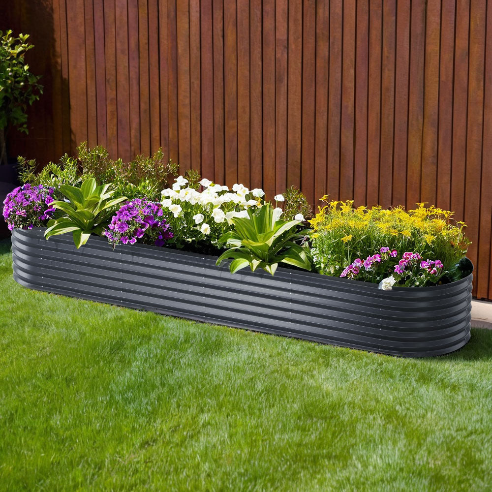 Green Fingers Garden Bed 320X80X42cm Oval Planter Box Raised Container Galvanised - VogueDecor.au