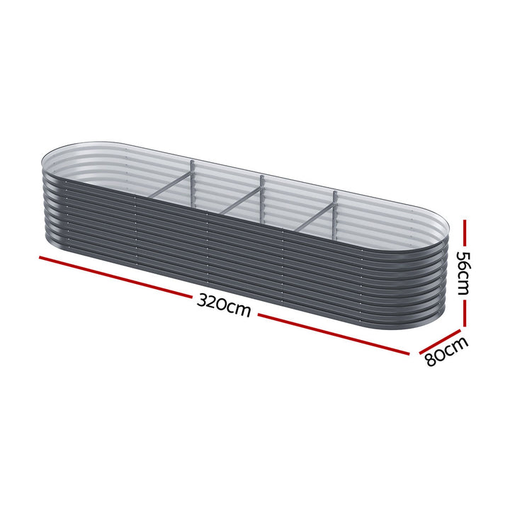 2x Green Fingers Raised Garden Bed 320X80X56cm Oval Planter Box - VogueDecor.au