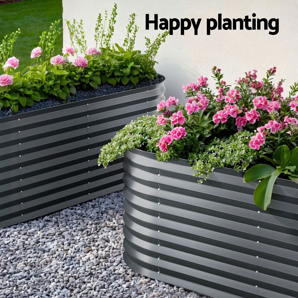 2x Green Fingers Raised Garden Bed 320X80X56cm Oval Planter Box - VogueDecor.au
