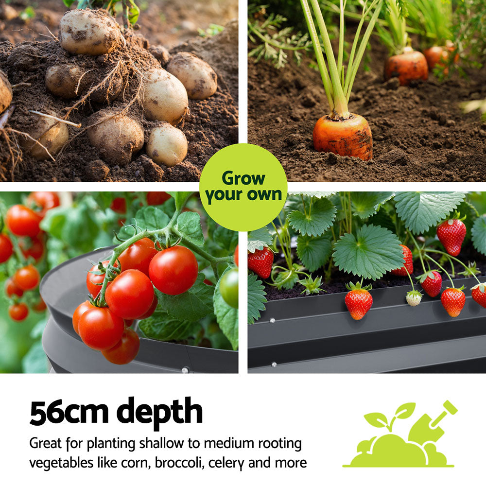 2x Green Fingers Raised Garden Bed 320X80X56cm Oval Planter Box - VogueDecor.au