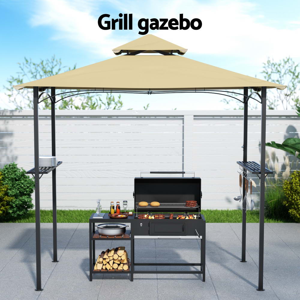 Instahut Gazebo Outdoor Patio Marquee BBQ Grill Shelter Garden Shade Hooks Beige - VogueDecor.au