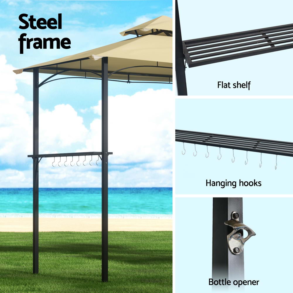 Instahut Gazebo Outdoor Patio Marquee BBQ Grill Shelter Garden Shade Hooks Beige - VogueDecor.au