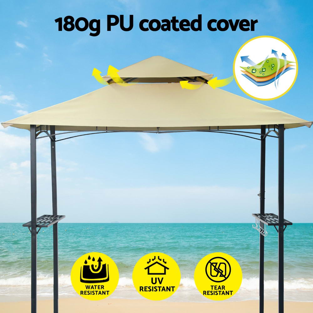 Instahut Gazebo Outdoor Patio Marquee BBQ Grill Shelter Garden Shade Hooks Beige - VogueDecor.au