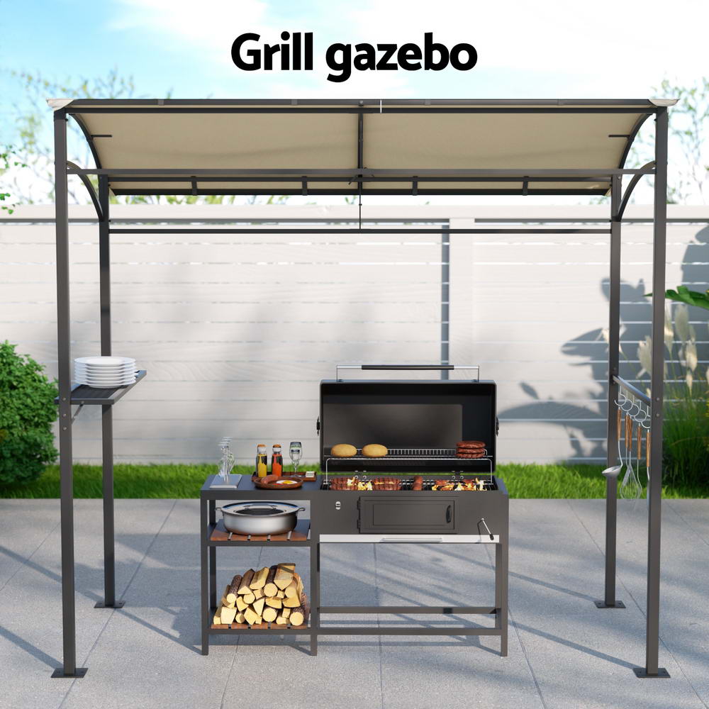 Instahut Gazebo Outdoor BBQ Grill Patio Garden Marquee Shade Shelter Shelf Hooks Beige - VogueDecor.au