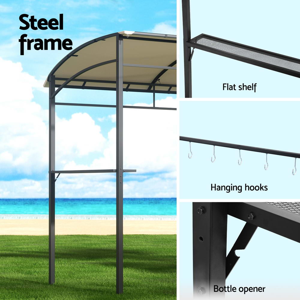 Instahut Gazebo Outdoor BBQ Grill Patio Garden Marquee Shade Shelter Shelf Hooks Beige - VogueDecor.au