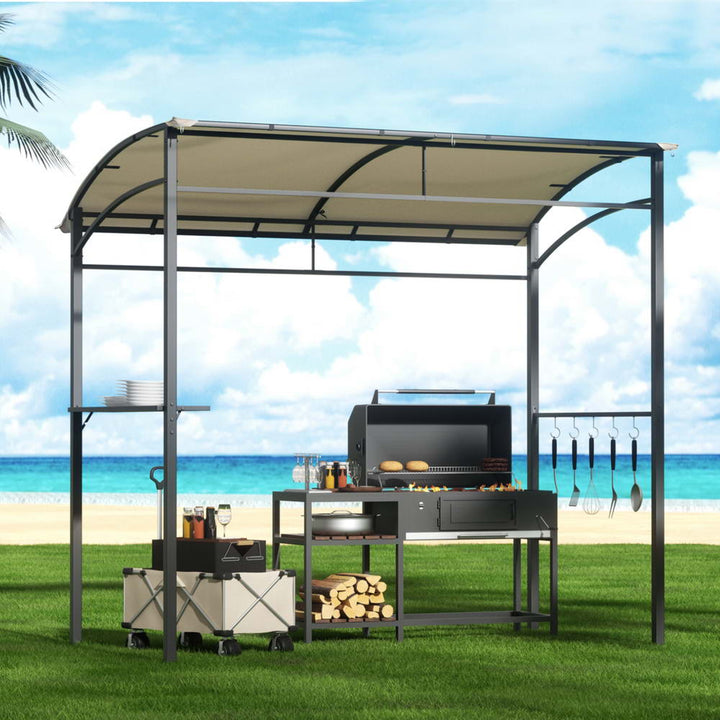 Instahut Gazebo Outdoor BBQ Grill Patio Garden Marquee Shade Shelter Shelf Hooks Beige - VogueDecor.au
