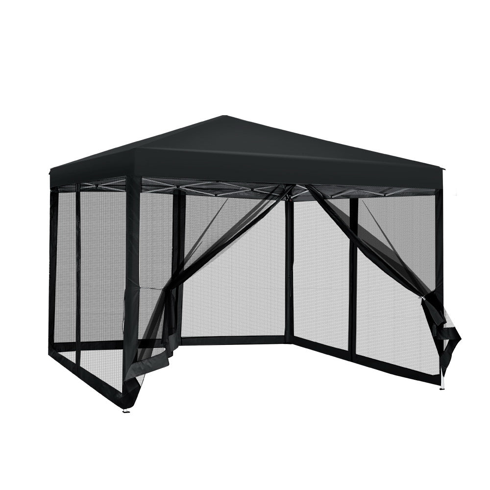 Instahut Gazebo Pop Up Marquee 3x3m Wedding Party Outdoor Camping Tent Canopy Shade Mesh Wall Black - VogueDecor.au