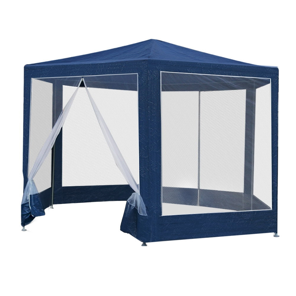 Instahut Gazebo?2x2m Marquee Wedding Party Tent Outdoor Camping Mesh Wall Canopy Shade Gazebos Navy - VogueDecor.au