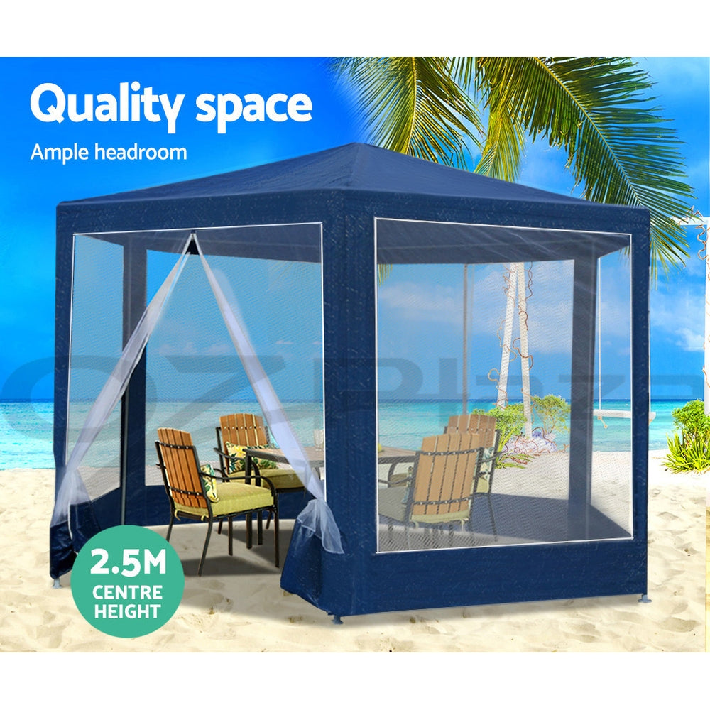 Instahut Gazebo?2x2m Marquee Wedding Party Tent Outdoor Camping Mesh Wall Canopy Shade Gazebos Navy - VogueDecor.au
