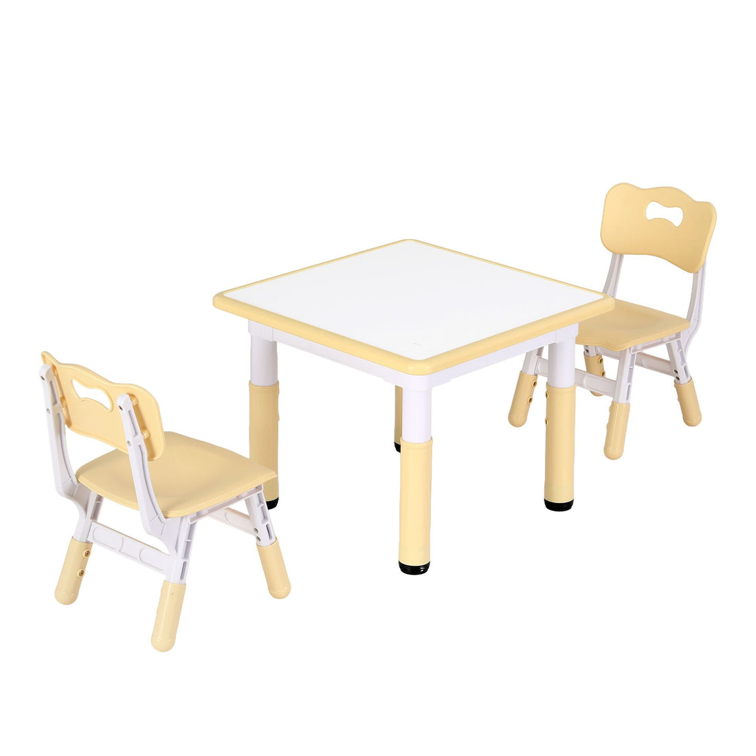 Keezi Kids Table and 2 Chairs Set Height Adjustable Toddler Desk and Chair Set for Ages 3-8, Activity Table with Graffiti Desktop for Learning Drawing Playing, Yellow