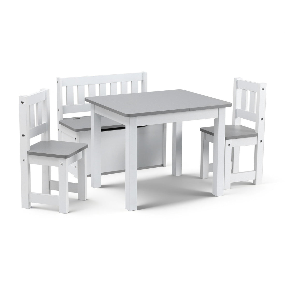 Keezi 2 in 1 Kids Table and Chair Set, Activity Table with Storage Bench and 2 Chairs for Reading, Drawing, Writing, Snack Time & Arts Crafts, 4 PCS Toddler Table and Chair Set, Grey