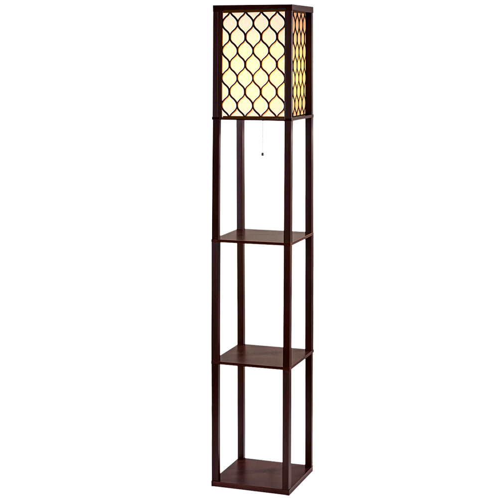 Artiss Floor Lamp 3 Tier Shelf Storage LED Light Stand Home Room Pattern Brown - VogueDecor.au