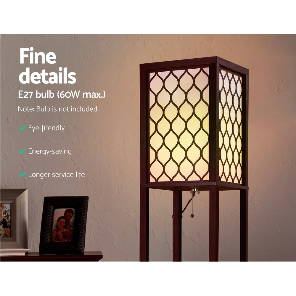 Artiss Floor Lamp 3 Tier Shelf Storage LED Light Stand Home Room Pattern Brown - VogueDecor.au