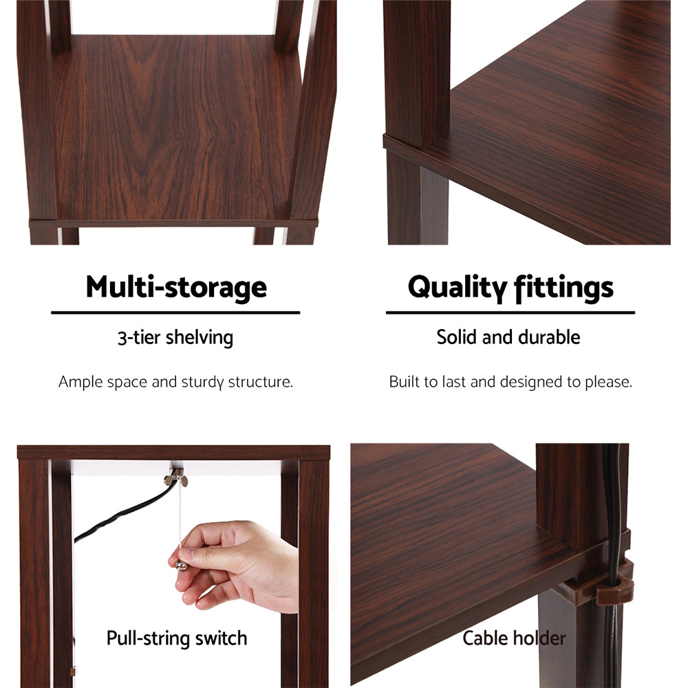 Artiss Floor Lamp 3 Tier Shelf Storage LED Light Stand Home Room Pattern Brown - VogueDecor.au