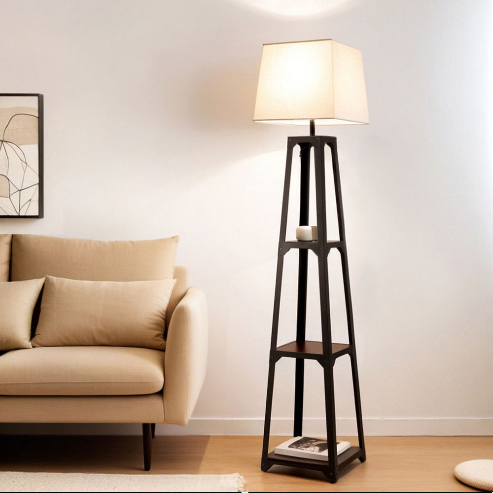 Artiss Floor Lamp 3 Tier Shelf Storage LED Light Stand Home Room Vintage White - VogueDecor.au