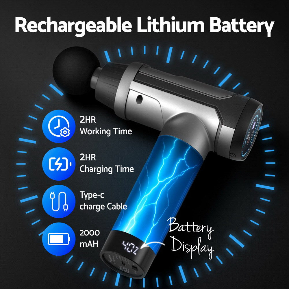 Everfit Massage Gun 30 Speed 6 Heads Vibration Muscle Massager Chargeable Black