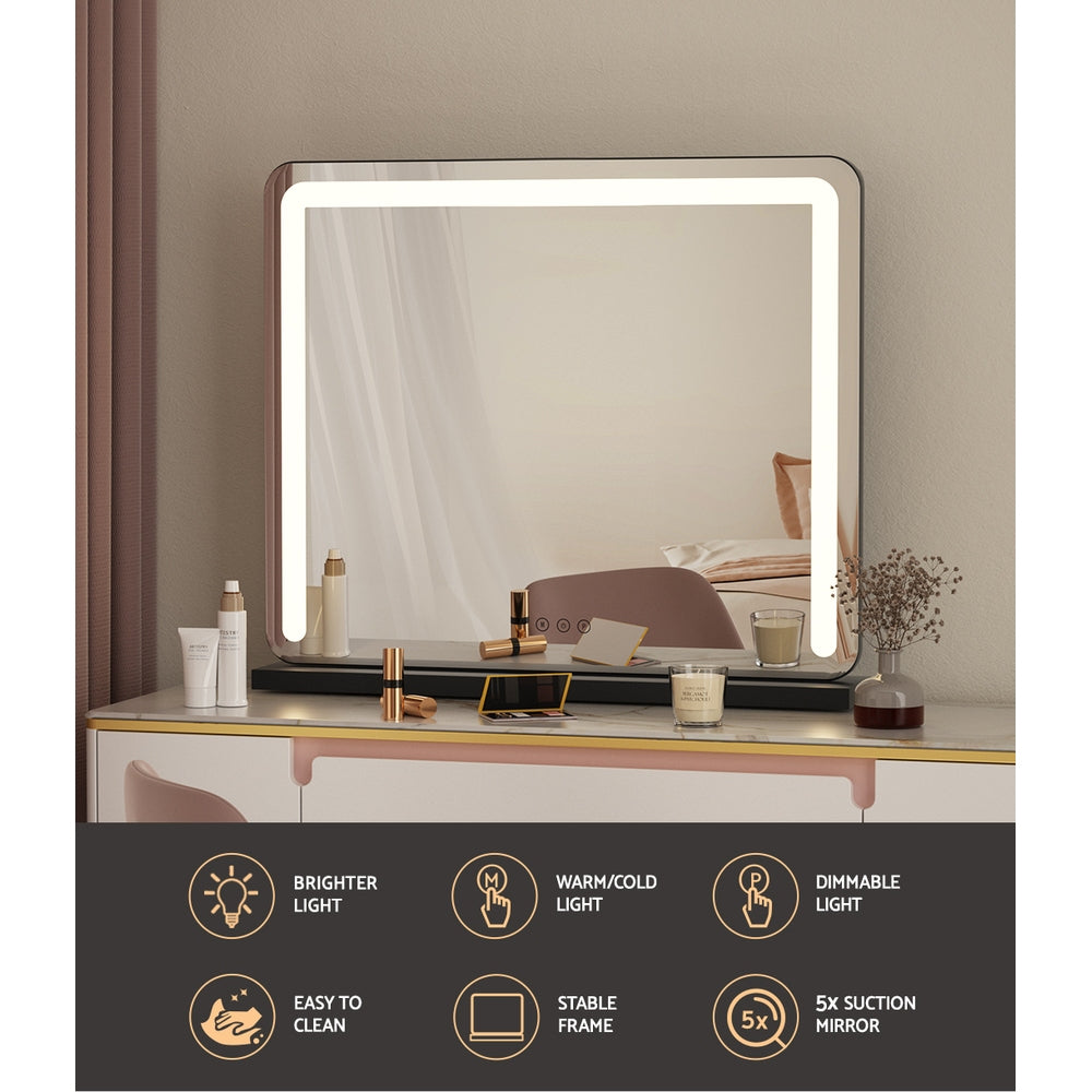 Embellir Makeup Mirror 60x50cm Hollywood Vanity with LED Light Tabletop Black - VogueDecor.au