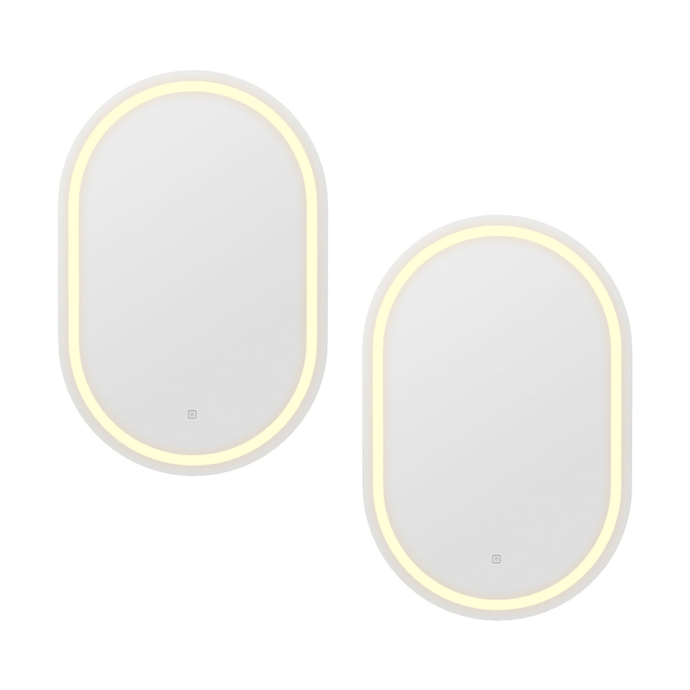 Embellir 2 LED Wall Mirror With Light 50X75CM Bathroom Decor Oval Mirrors Vanity - VogueDecor.au