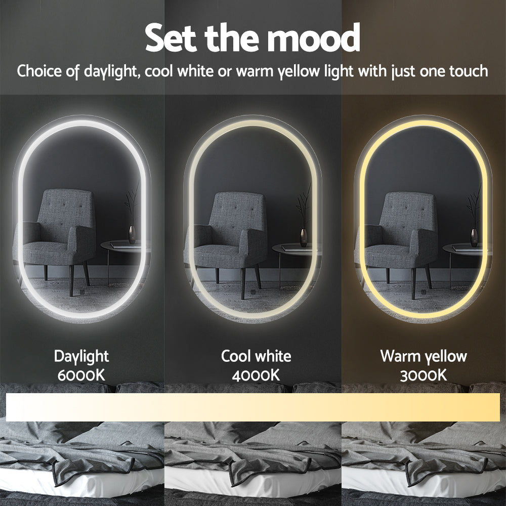 Embellir 2 LED Wall Mirror With Light 50X75CM Bathroom Decor Oval Mirrors Vanity - VogueDecor.au