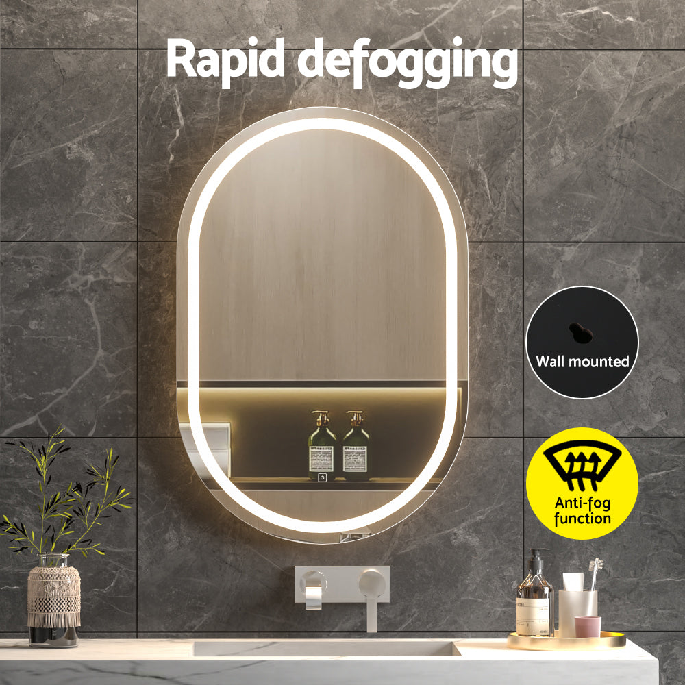 Embellir 2 LED Wall Mirror With Light 50X75CM Bathroom Decor Oval Mirrors Vanity - VogueDecor.au