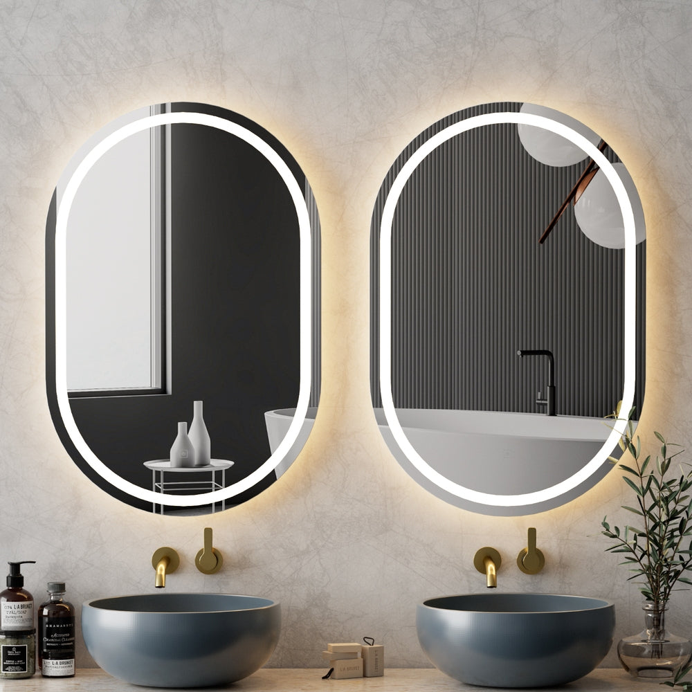 Embellir 2 LED Wall Mirror With Light 50X75CM Bathroom Decor Oval Mirrors Vanity - VogueDecor.au