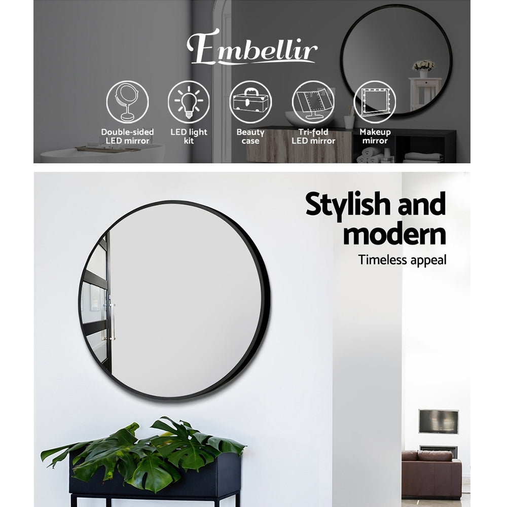 Embellir 2 Wall Mirror Makeup 70cm Home Decor Framed Mirrors Bathroom Round Black - VogueDecor.au