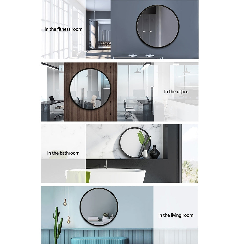 Embellir 2 Wall Mirror Makeup 70cm Home Decor Framed Mirrors Bathroom Round Black - VogueDecor.au