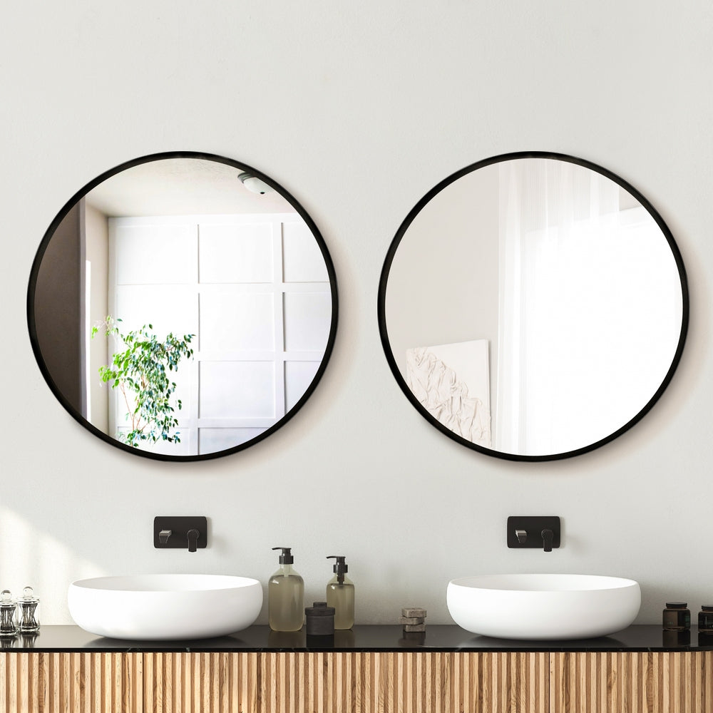 Embellir 2 Wall Mirror Makeup 70cm Home Decor Framed Mirrors Bathroom Round Black - VogueDecor.au