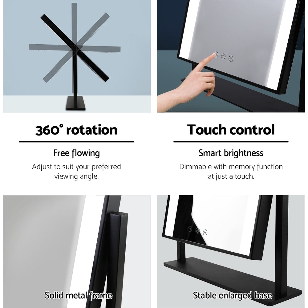 Embellir Makeup Mirror 30x40cm Hollywood Vanity with LED Light Rotation Black - VogueDecor.au