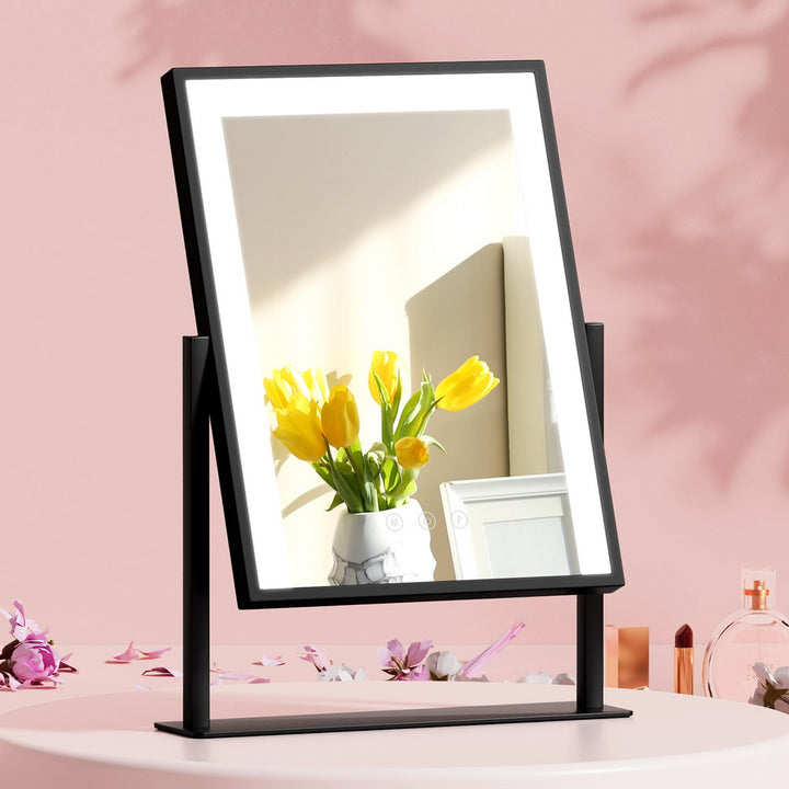 Embellir Makeup Mirror 30x40cm Hollywood Vanity with LED Light Rotation Black - VogueDecor.au