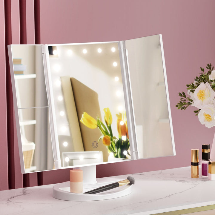 Embellir Tri-fold Makeup Mirror 1X2X3X Magnifying with LED Light Travel Portable - VogueDecor.au