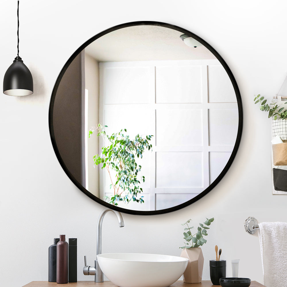 Embellir Wall Mirror Makeup 90cm Home Decor Framed Mirrors Bathroom Round Black - VogueDecor.au