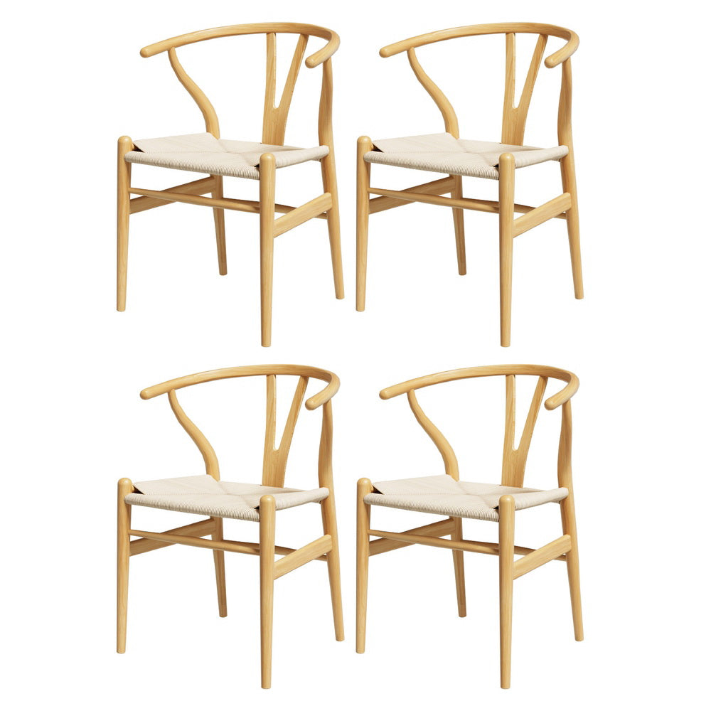 1 Set of 4 Artiss Dining Chairs Wooden Rattan Seat Wishbone Back - VogueDecor.au